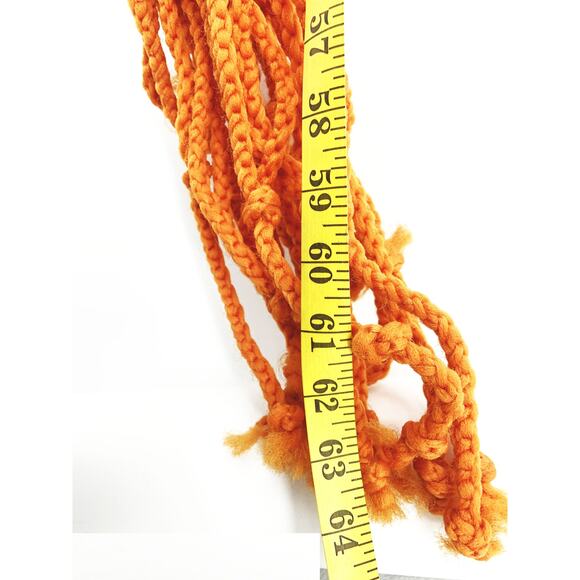 Vintage 70s Large Orange Macramé Brown Wood Beads Plant Hanger 64" - Picture 4 of 4